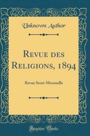 Cover of Revue Des Religions, 1894