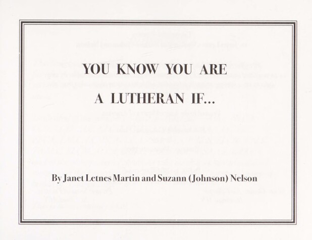 Book cover for You Know Your're a Lutheran If