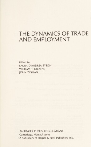 Book cover for Dynamics of Trade and Employment