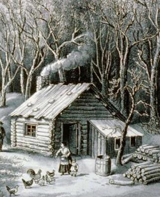 Book cover for Vintage Currier & Ives Wilderness Log Cabin School Composition Book 130 Pages