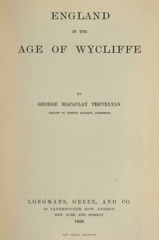 Cover of England in the Age of Wycliffe