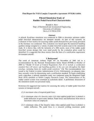 Book cover for Piloted Simulation Study of Rudder Pedal Force/Feel Characteristics