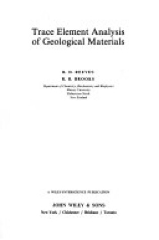 Cover of Trace Element Analysis of Geological Materials