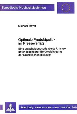 Cover of Optimale Produktpolitik Im Presseverlag