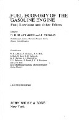 Cover of Blackmore: *Fuel Economy* of the Gasolin