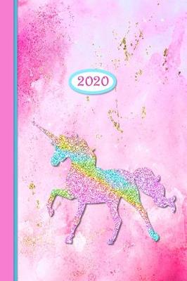 Book cover for 2020 Planner - Pink Rainbow Glitter Unicorn