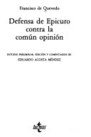 Cover of Defensa de Epicurio Contra La Comun Opinion