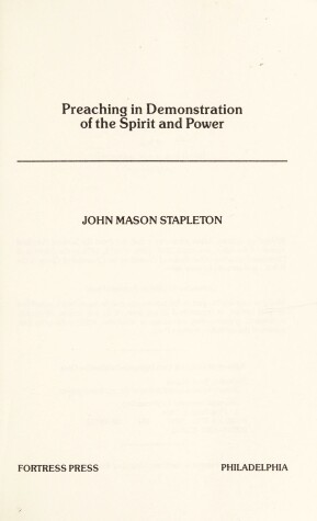 Cover of Preaching in Demonstration of the Spirit and Power