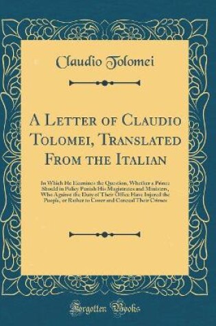 Cover of A Letter of Claudio Tolomei, Translated from the Italian