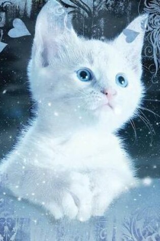Cover of White Snow Blue Eye Cat Composition Notebook, Wide Ruled