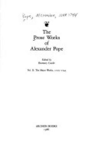 Cover of Prose Works Pope