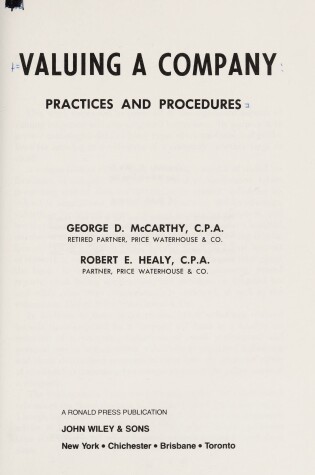 Cover of Mccarthy Valuing Company Practices and Procedure S