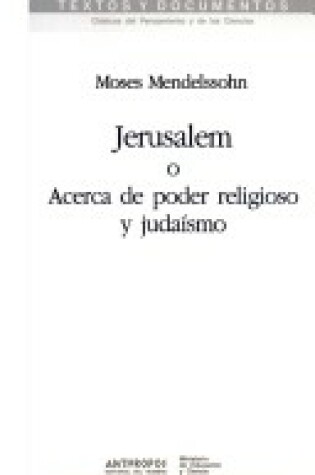 Cover of Jerusalem O Acerca de Poder Religioso y Judaismo