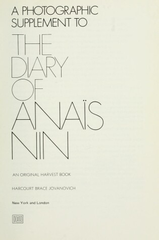 Cover of Photographic Supplement to "the Diary of Anais Nin"