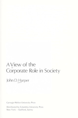 Cover of Harper: A View of the Corporate Role in Society (Cloth)