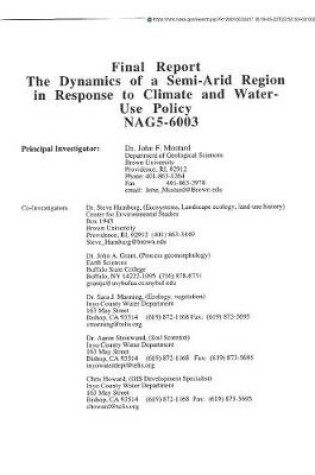 Cover of The Dynamics of a Semi-Arid Region in Response to Climate and Water - Use Policy