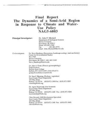 Book cover for The Dynamics of a Semi-Arid Region in Response to Climate and Water - Use Policy