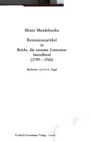 Book cover for Moses Mendelssohn, Rezensionsartikel in Briefe, Die Neueste Literatur Betreffend (1759-1765)
