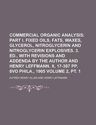 Book cover for Commercial Organic Analysis Volume 2, PT. 1