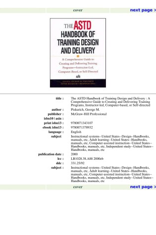 Cover of The ASTD Handbook of Training Design and Delivery