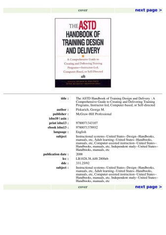 Cover of The ASTD Handbook of Training Design and Delivery