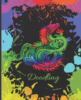 Cover of Rainbow Green Dragon Colorful Splatter Cute Gift Sketch Book Blank Paper Pad Journal for Doodling Sketching Coloring or Writing