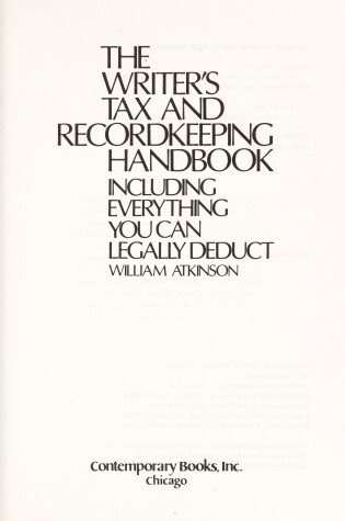 Cover of Writers Tax/Record Keeping Bk