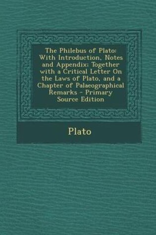 Cover of The Philebus of Plato