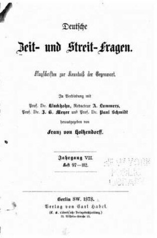 Cover of Deutsche zeit und streitfragen Flugschriften zur kenntniss der gegenwart