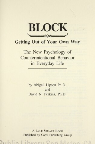 Cover of Block--Getting out of Your Own Way