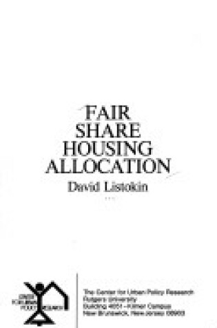Cover of Fair Share Housing Allocation