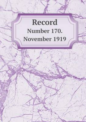 Book cover for Record Number 170. November 1919