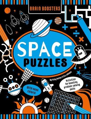 Book cover for Brain Boosters Space Puzzles (with Neon Colors) Learning Activity Book for Kids