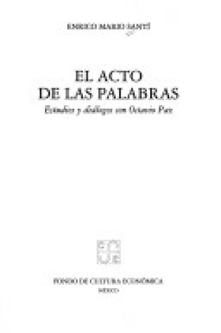 Cover of El Acto de Las Palabras