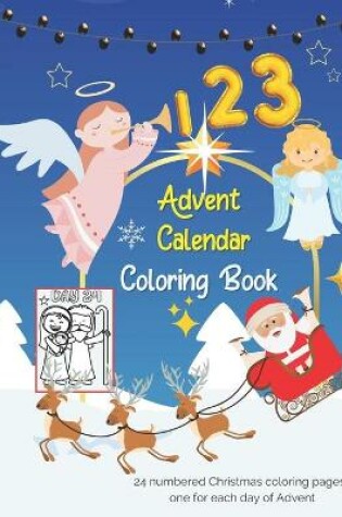 Cover of Advent Calendar 24 numbered Christmas coloring pages one for each day of Advent