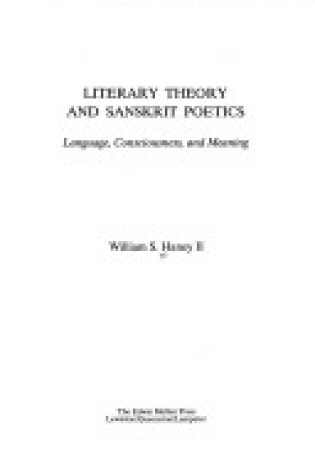 Cover of Literary Theory and Sanskrit Poetics