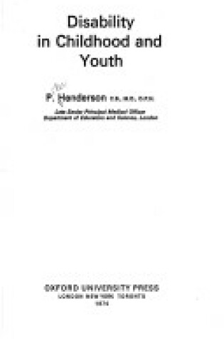 Cover of Disability in Childhood and Youth