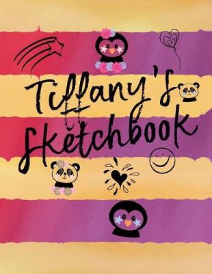 Book cover for Pink, Purple, and Gold Penguin Panda Personalized Tiffany 200 Pages Sketchbook Journal