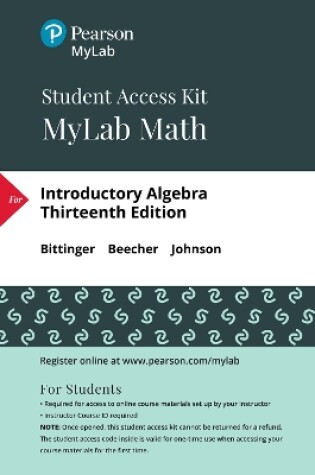 Cover of MyLab Math -- 24 Month Standalone Access Card -- for Introductory Algebra