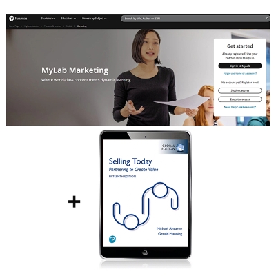 Book cover for MyLab Marketing with Pearson eText for Selling Today: Partnering to Create Value, Global Edition