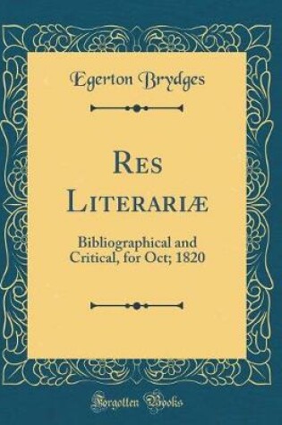 Cover of Res Literariae