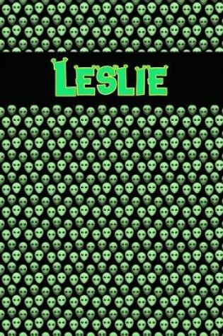 Cover of 120 Page Handwriting Practice Book with Green Alien Cover Leslie