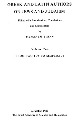 Cover of Greek and Latin authors on Jews and Judaism, Volume 2 From Tacitus to Simplicius