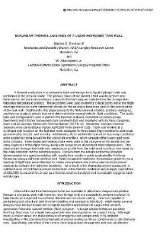 Cover of Nonlinear Thermal Analyses of a Liquid Hydrogen Tank Wall