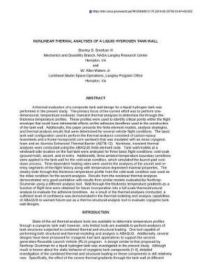 Book cover for Nonlinear Thermal Analyses of a Liquid Hydrogen Tank Wall