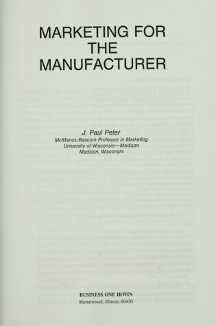 Cover of Marketing for the Manufacturer