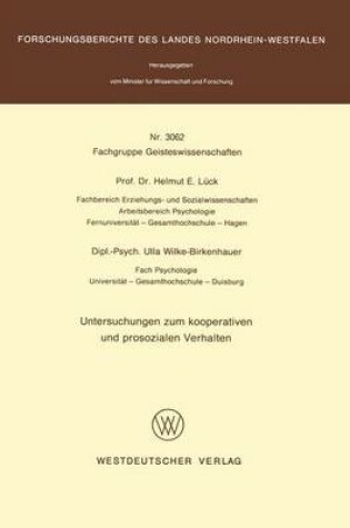 Cover of Untersuchungen zum kooperativen und prosozialen Verhalten