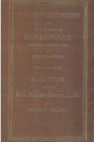 Cover of Cursory Criticisms on the Edition of Shakespeare Published by Edmond Malone