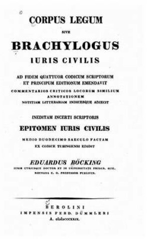 Cover of Corpus legum sive Brachylogus iuris civilis