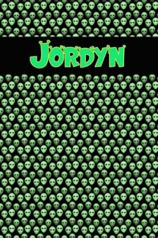 Cover of 120 Page Handwriting Practice Book with Green Alien Cover Jordyn